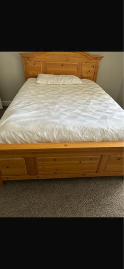 Wood bed with mattress