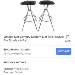 Two Vintage Tall Swivel Stools- sturdy and beautiful solid wood. Mid Century! Doni Chair Co. Brownsville Texas