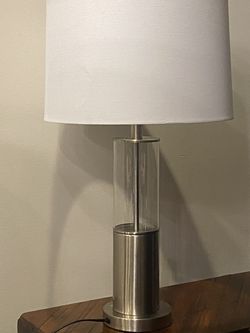 Contemporary Table Lamp With The Brushed Nickel And Glass BaseH27”