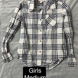 Youth Girls Medium 7/8 Long Sleeve Button Up Shirt 