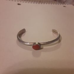 Vintage Sterling Silver Infant Red Opal Cuff Bracelet 