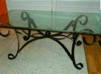 Glass & brown rod iron coffee table