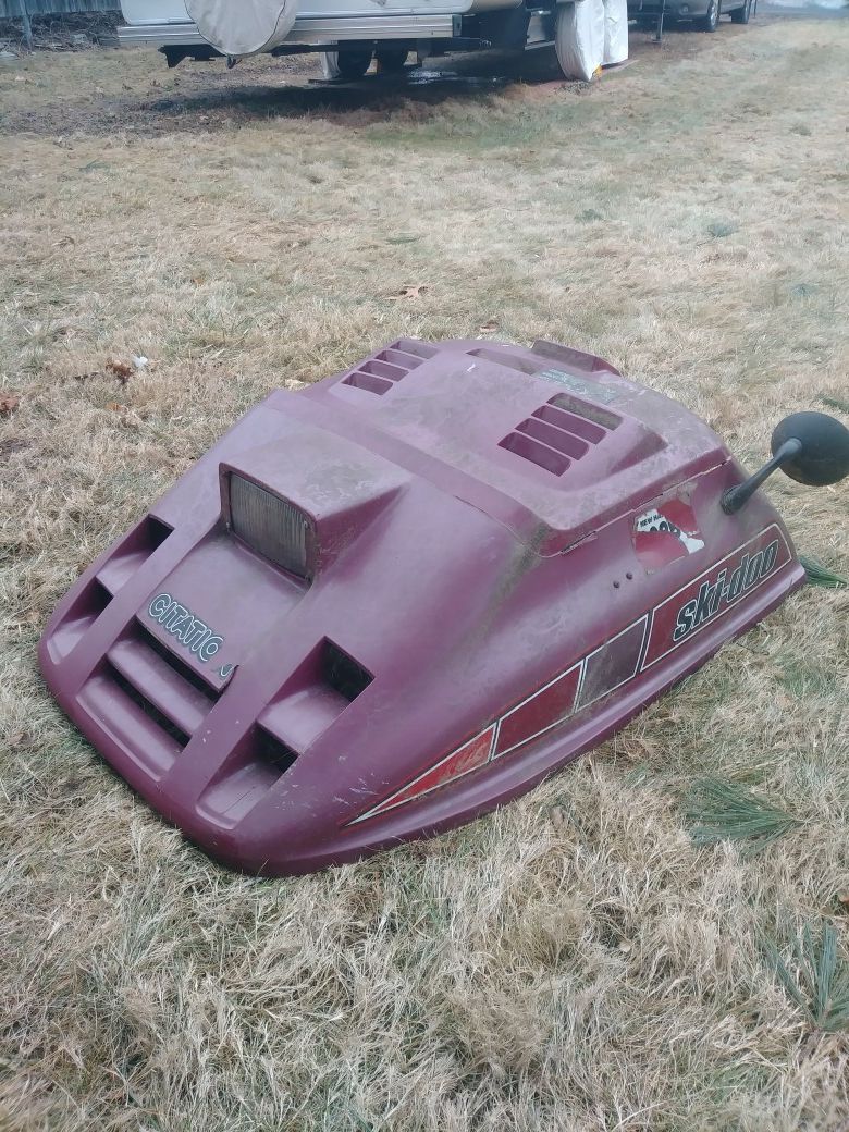 Ski-doo hood with mirror and headlight