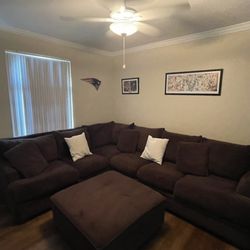 Large Brown L Couch With Ottoman 