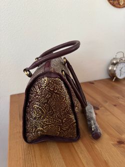 Brand New Vintage Style Embossed Floral Satchel Bag (Burgundy & Gold)