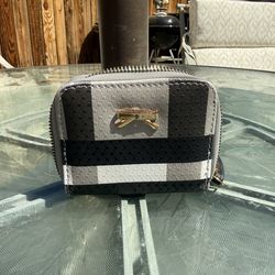 Black White Gray Striped Wallet with Gold Bow
