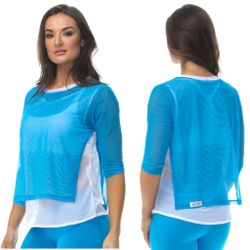 Elisabetta Rogiani double layer open side mesh 3/4 sleeve top size M medium NWOT