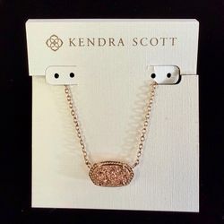 New Kendra Scott Elisa Yellow Gold Necklace With Pink Drusy Pendant 
