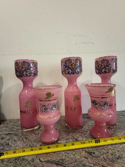 Vintage Italian Opalina Fiorentina Glass Vase Set – Made in Italy