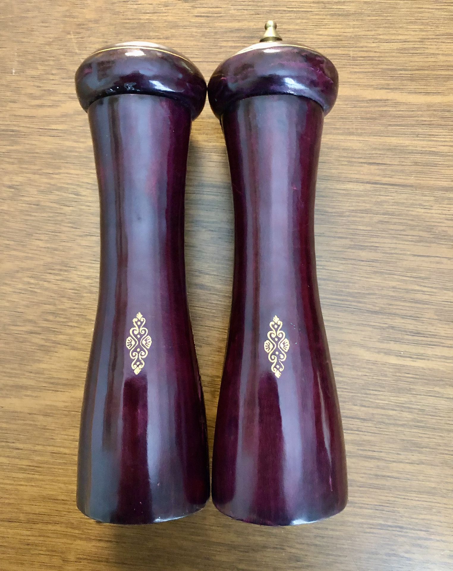 Italian Leather Wrapped Salt & Pepper Mill Set trimmed in gold leaf 