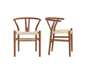 2X Light Brown solid wood dining chairs
