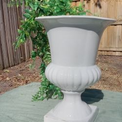 11" White Ceramic Urn Planter 