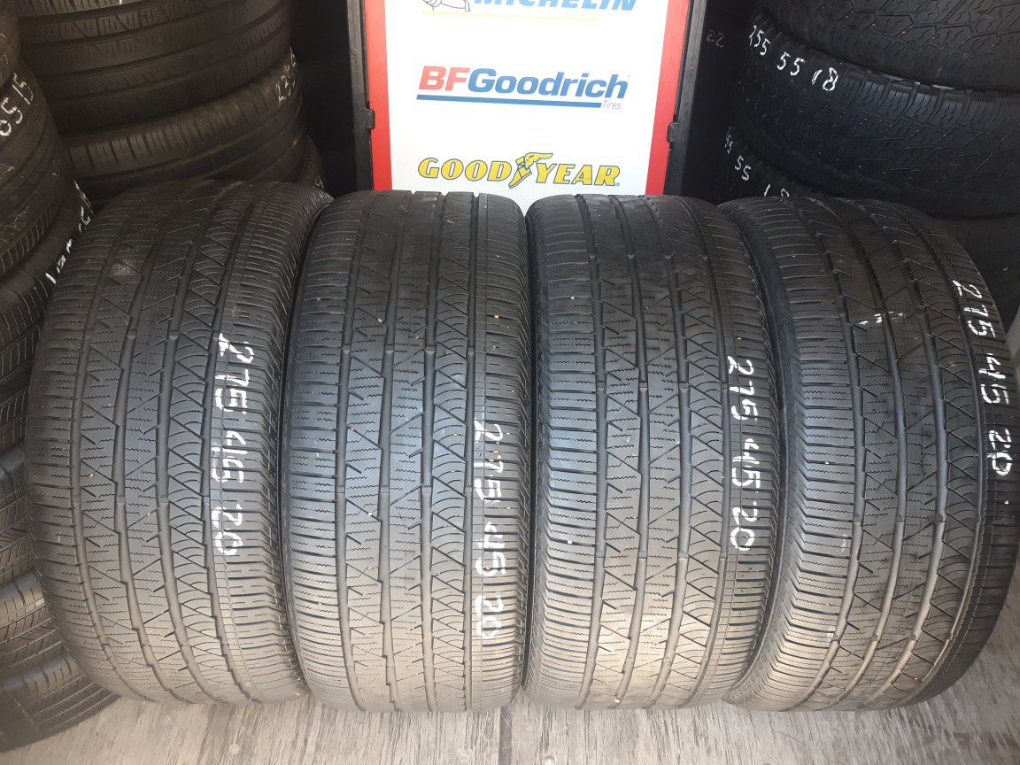 4 USED TIRES 275 45 20 CONTINENTAL CROSS CONTACT 90% TREAD $200 ALL 4 INSTALLED AND BALANCED