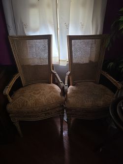 Tan upholstery antique chairs