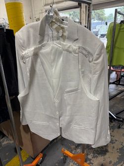 White Textured Suit Jacket and Vest