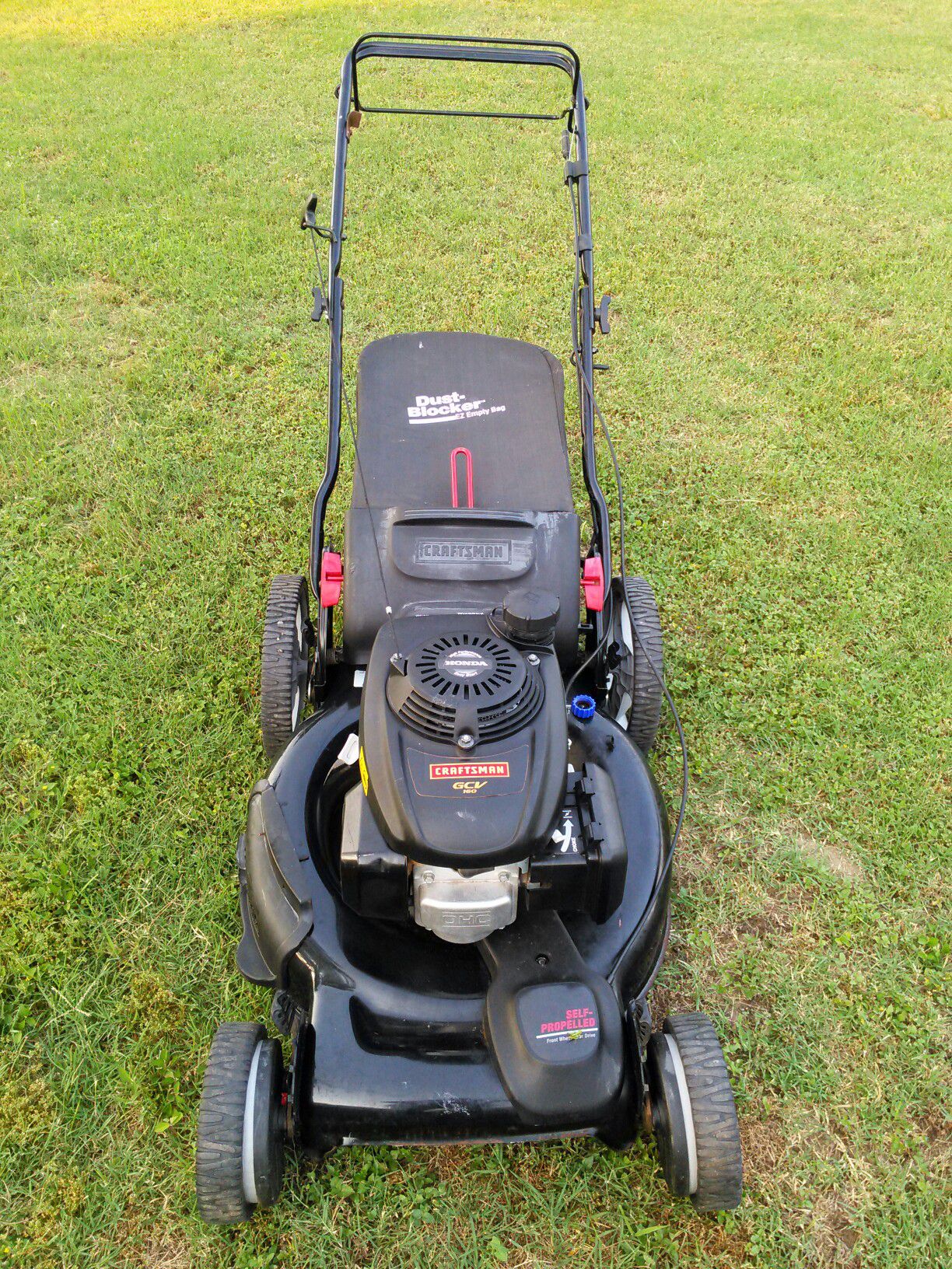 Very strong Craftsman 6.75 horsepower self-propelled lawn mower with Honda engine works absolutely great guaranteed to turn on on first pull
