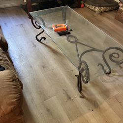 Glass Coffee Table With Wrought Iron Stand
