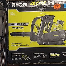 Ryobi 40 Volt Brushless Cordless Backpack Blower Kit
