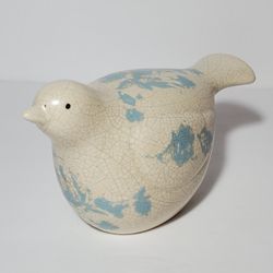 Bird Figurine Blue Flowers Crackle