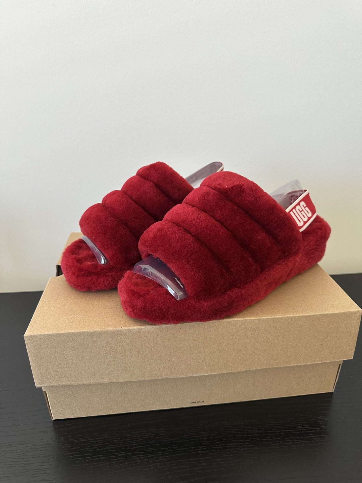 Red Fluff Yeah UGG Slides