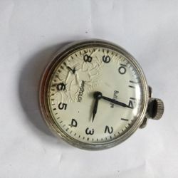 Bull's-Eye West, Clocks) Clox Pocket Watch Made In USA* F. Winder Vintage Tree Design Antique Or Not Online Silver Metal 