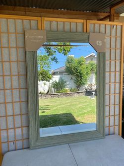 Gd. Cond. 43”x 31” Beveled Glass Wood Frame Mirror