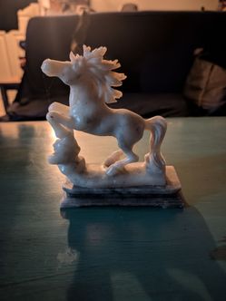 White Stone Rearing Horse Figurine
