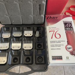 Oster Professional Barber Clippers classic 76 with 7 Andis Blade attachments in case
