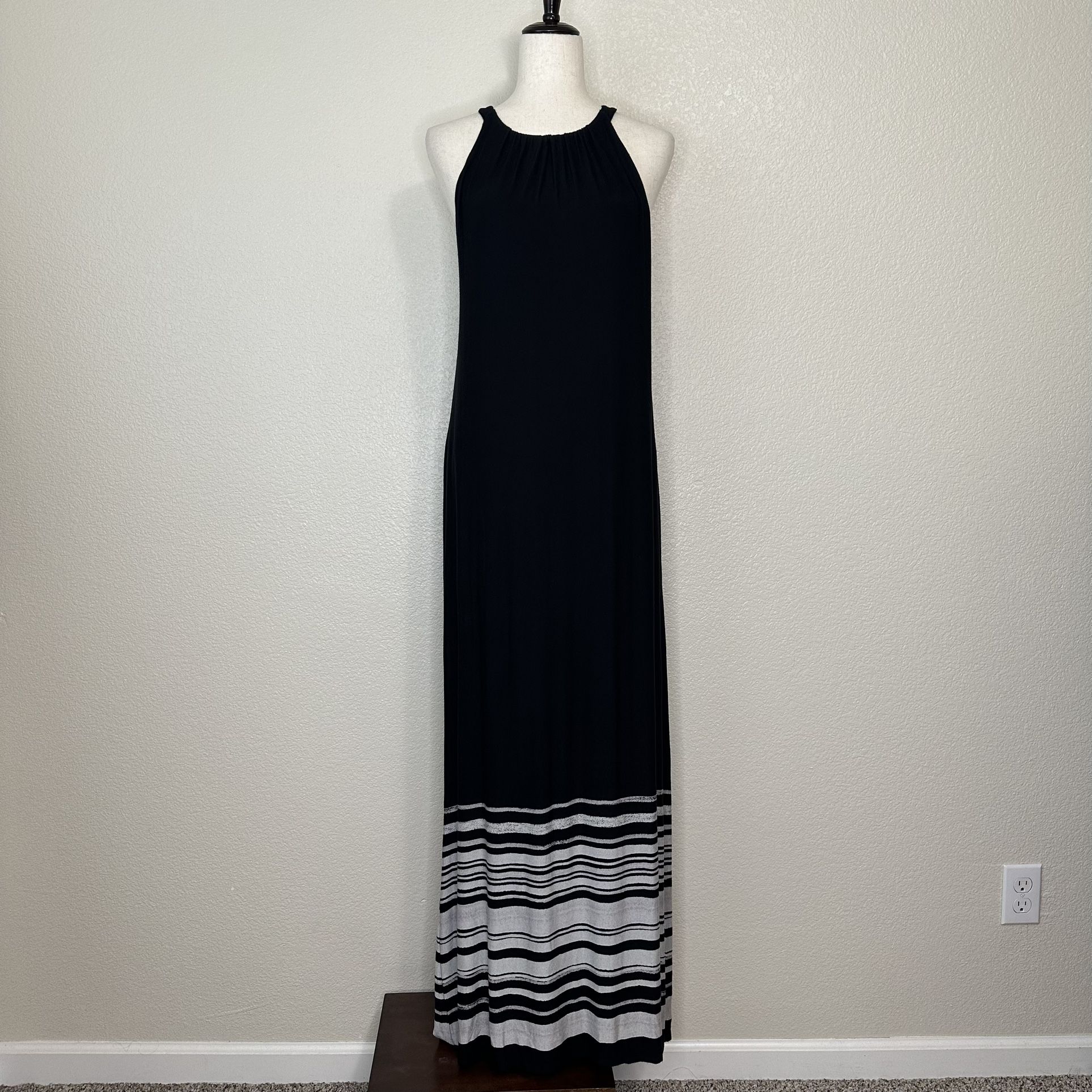 Soma Halter Black Gray Striped Maxi Dress