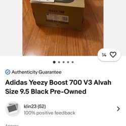 Adidas Yeezy Boost 700 V3 Alvah Size 11.5 Black Pre-Owned