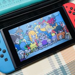 Nintendo Switch 32GB V2 Console Neon Red Blue JoyCons Tested W/Case 49012