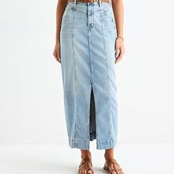 Light Sky Blue Wash High Rise Front Slit Maxi Skirt