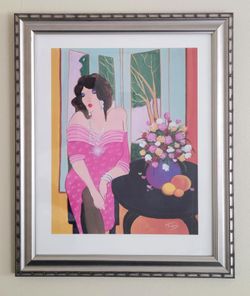 T. Richard Femme et Fleurs 2 Vintage Offset Lithograph 1994 19x23 Tarkay Style