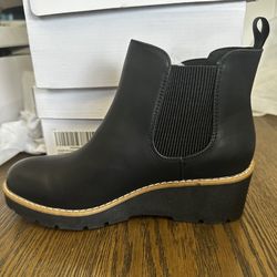 Black Chelsea Low Wedge Booties (Size 6.5, 8)