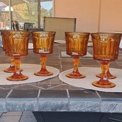 8 Gorgeous Vintage IMPERIAL GLASS Honey Amber Marigold Wine Goblets
