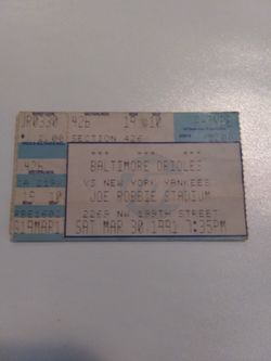 MLB ticket stub Baltimore Orioles vs New York Yankees Mar. 30, 1991 Vintage