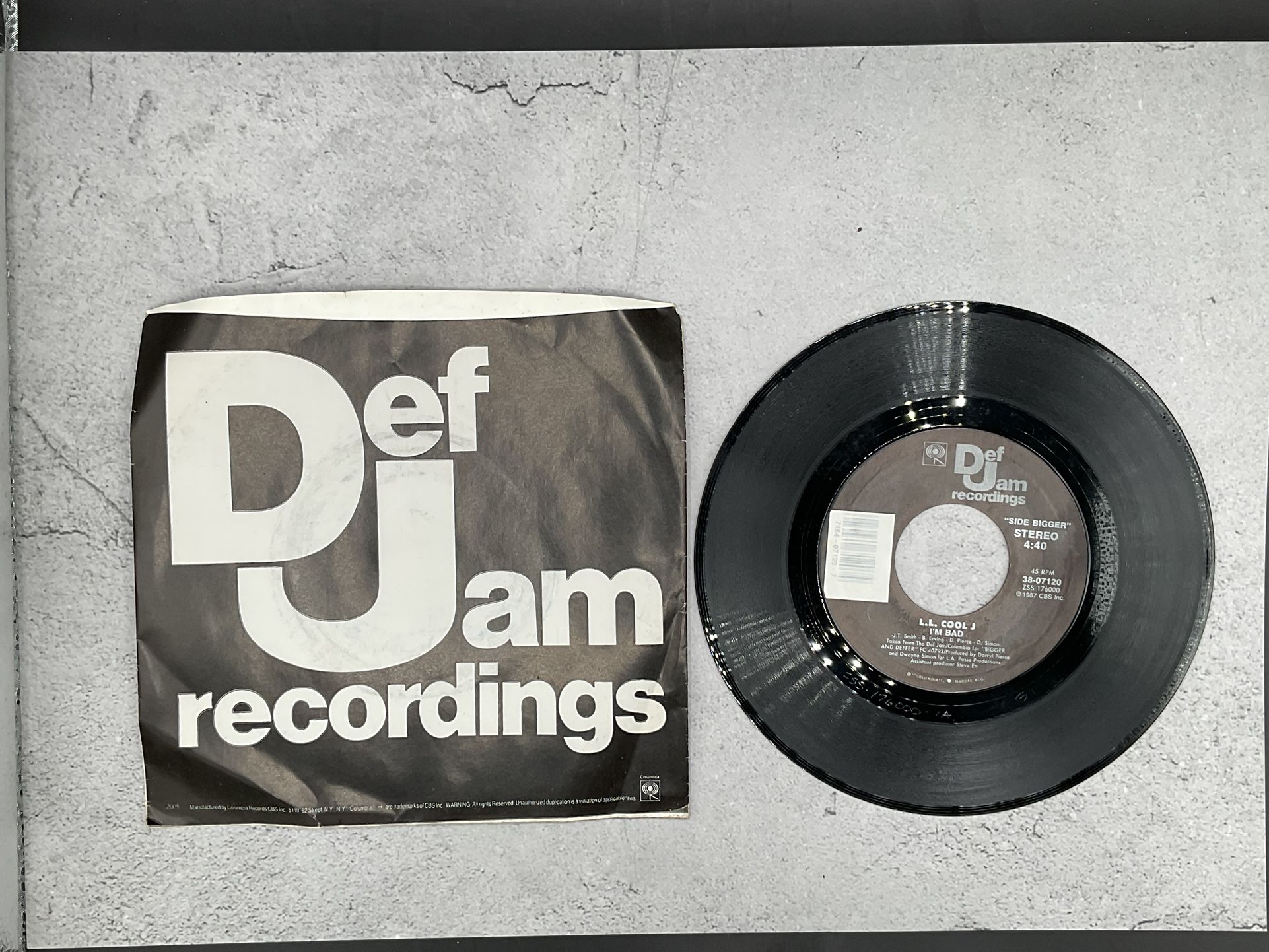 Derek Jam Records LL Cool J “I’m Bad” 45 Vinyl Record
