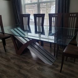 Modern Dining Table + 6 Side Chair (Espresso Color)