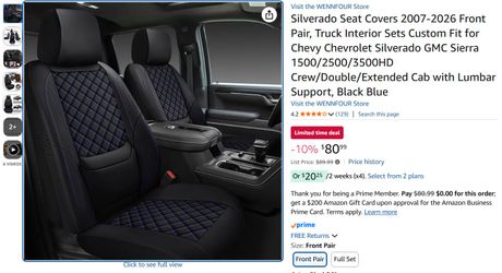 *NEW* Wennfour Custom Full Set Chevy Silverado, GMC Sierra Black with Blue Car Seat Covers