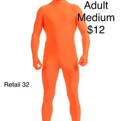 Adult Orange Zentai Unitard Bodysuit Open Face Medium / Traje de Cuerpo Naranjado Mediano Adulto