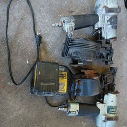 2 Nail Guns And Dewalt Slid On Battery And Charger 