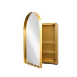 Unbranded Gold 24 In. W X 35.8 In. H Arched Metal Medicine Cabinet With Mirror Adjustable