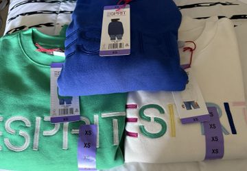 Esprit Extra SmallCrewneck Sweatshirt 3 Pack Cream,Green Blue Retro Logo NWT