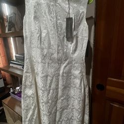 Eva Mendes White Patterned Dress Size 12 