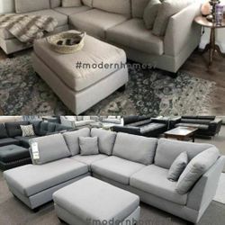 Gray Or Beige Sectional Sofa 104x75 " With Ottoman 