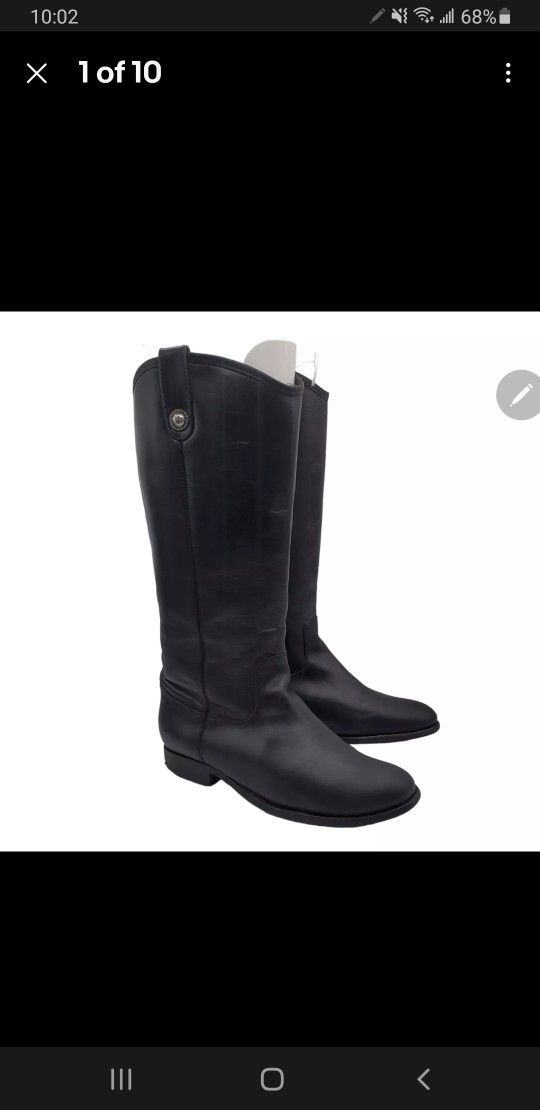 FRYE 'Melissa' Black Leather Knee Riding Boots Womens Size US 8.5 B (contact info removed) $220