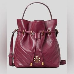 Tory Burch Burgundy Kira Chevron Mini Bucket Bag