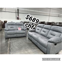 2 Piece Velvet Reclining Sofa And Loveseat Set With USB 