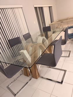 Glass Top Dining Table with 6 Chairs