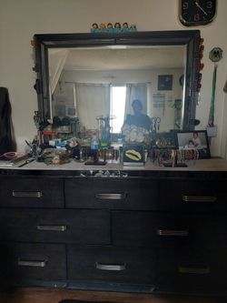 Black Dresser with Large Mirror